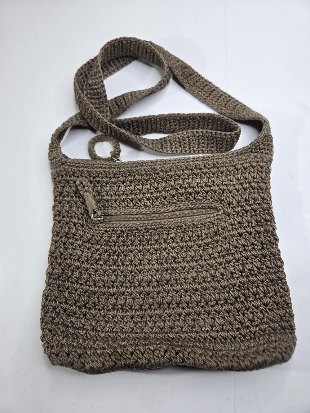 The Sak Crochet Crossbody Bag in Taupe Brown